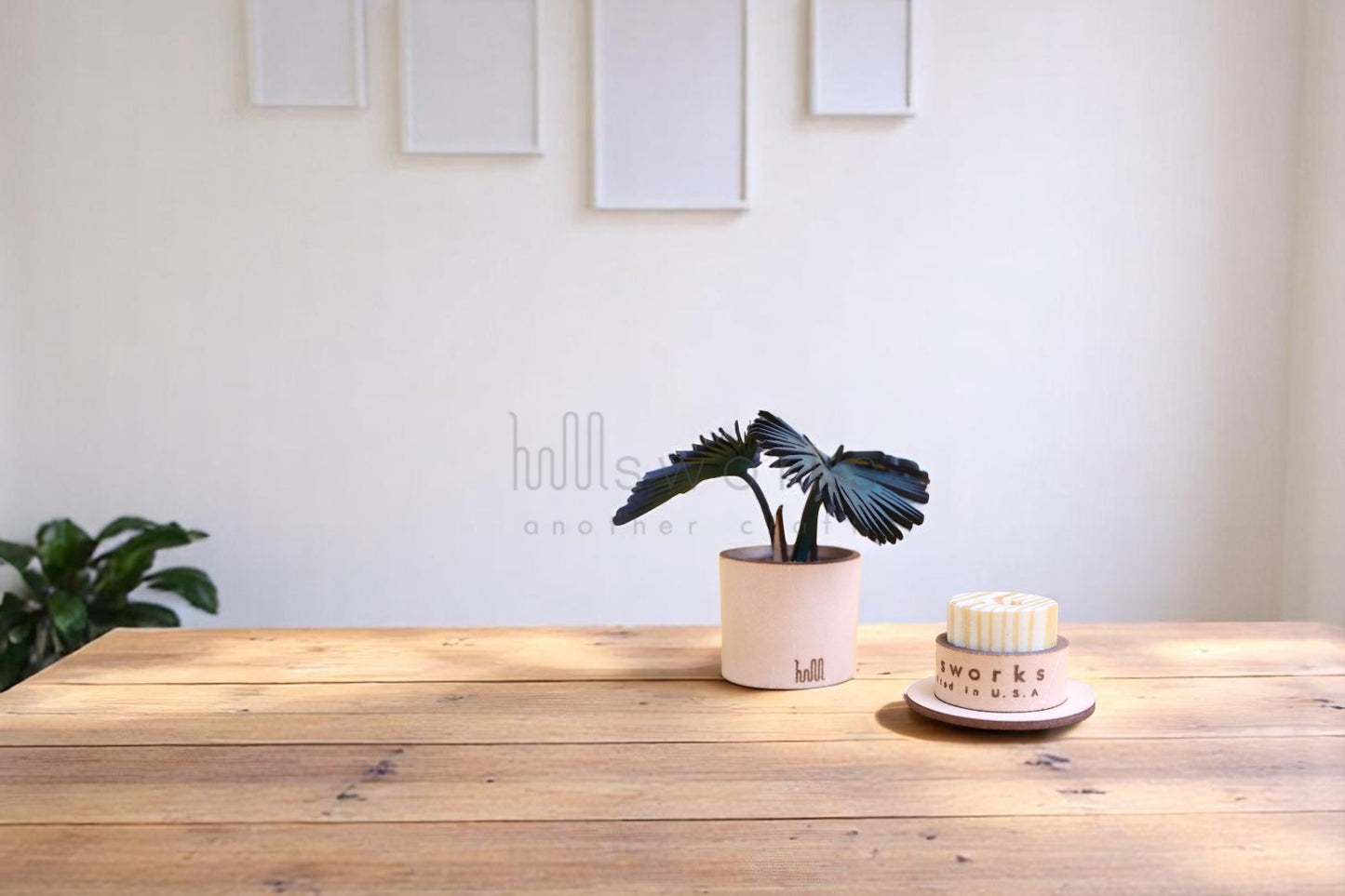 Handcrafted Leather Planter – Mini Palm Tree Style– Mini Jewelry Box or Diffuser, Botanical Gift Decor/Made in USA