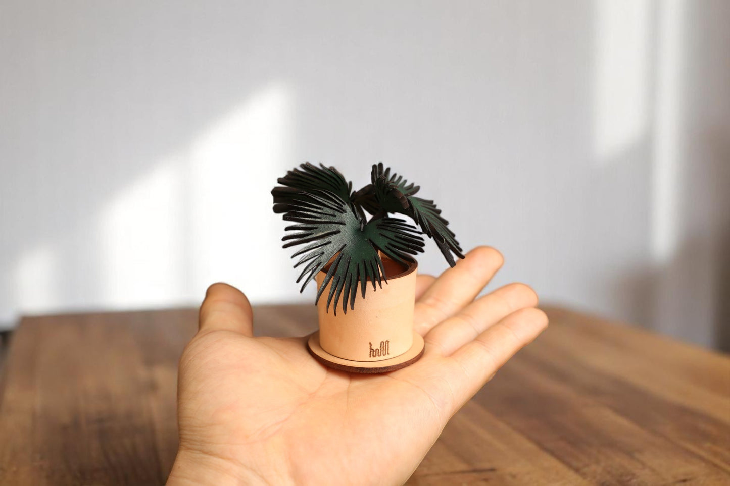 Handcrafted Leather Planter – Mini Palm Tree Style– Mini Jewelry Box or Diffuser, Botanical Gift Decor/Made in USA