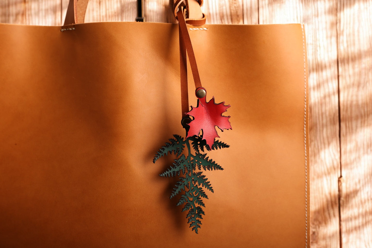 Handcrafted Autumn leaves bag charm/Red maple tree leaf /Pteridium Aquilinum leaf (2 leaves)