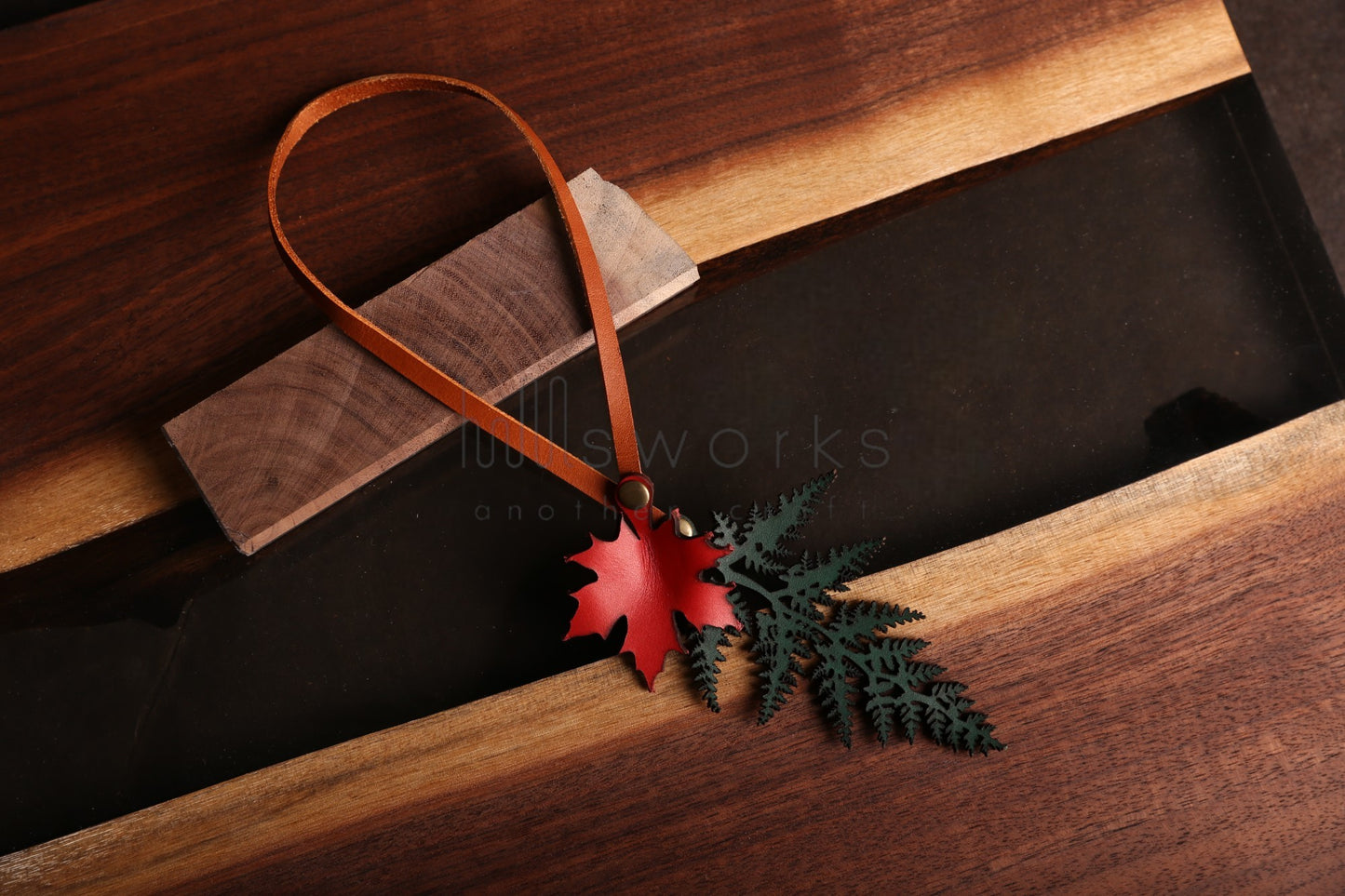 Handcrafted Autumn leaves bag charm/Red maple tree leaf /Pteridium Aquilinum leaf (2 leaves)