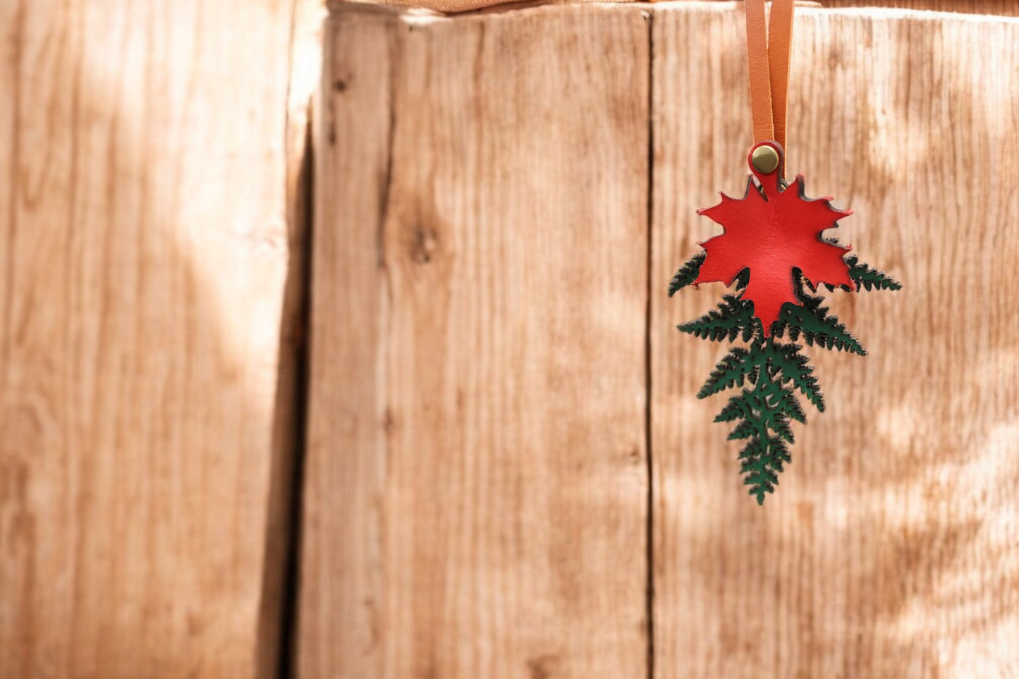 Handcrafted Autumn leaves bag charm/Red maple tree leaf /Pteridium Aquilinum leaf (2 leaves)