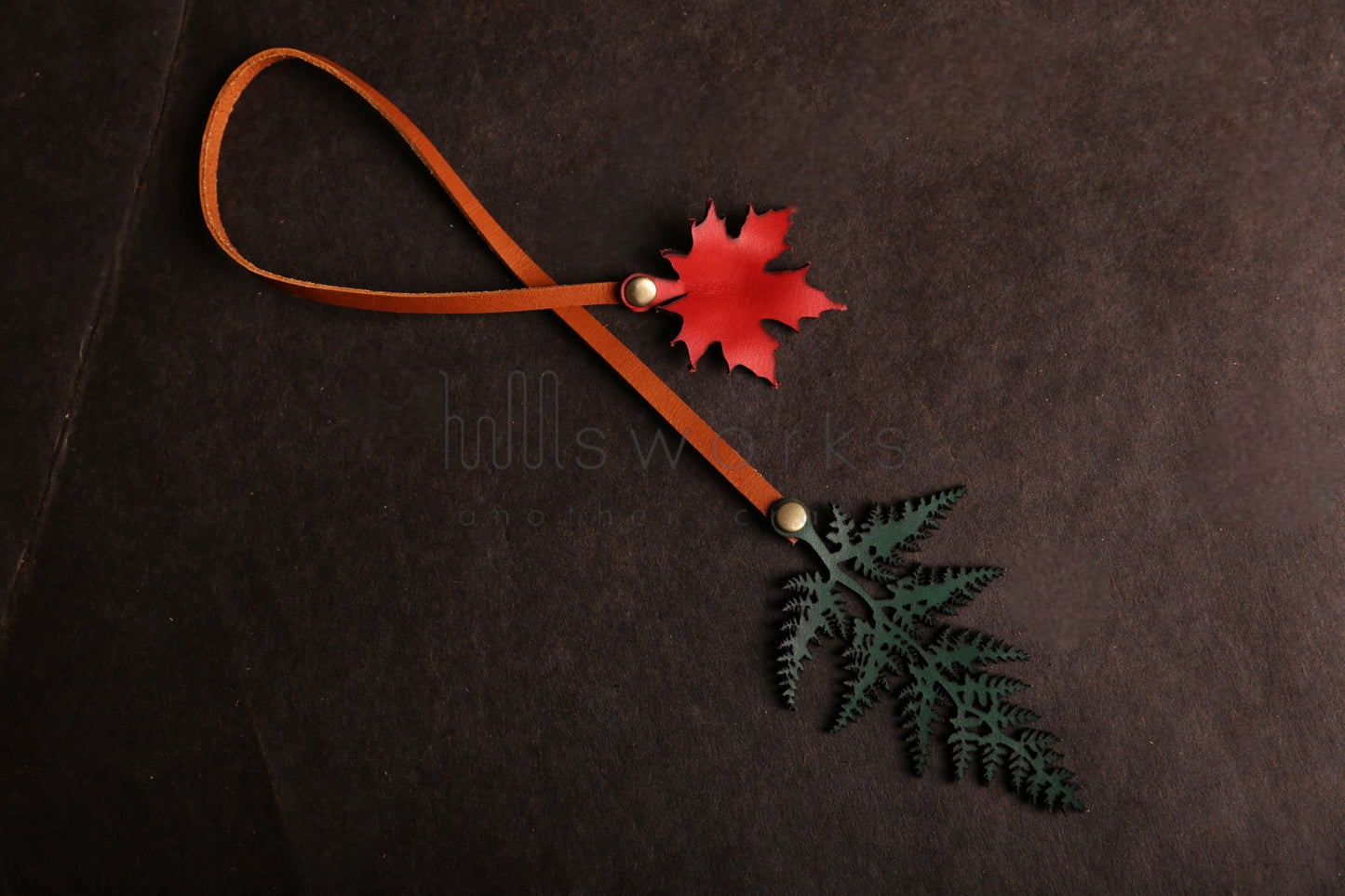 Handcrafted Autumn leaves bag charm/Red maple tree leaf /Pteridium Aquilinum leaf (2 leaves)