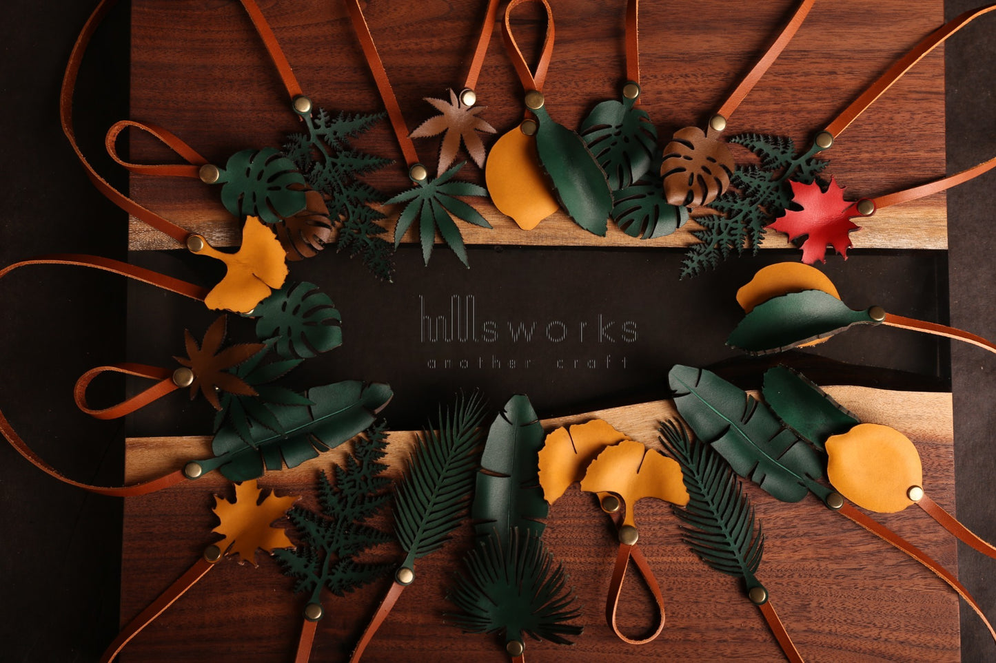 Handcrafted Autumn leaves bag charm/Red maple tree leaf /Pteridium Aquilinum leaf (2 leaves)