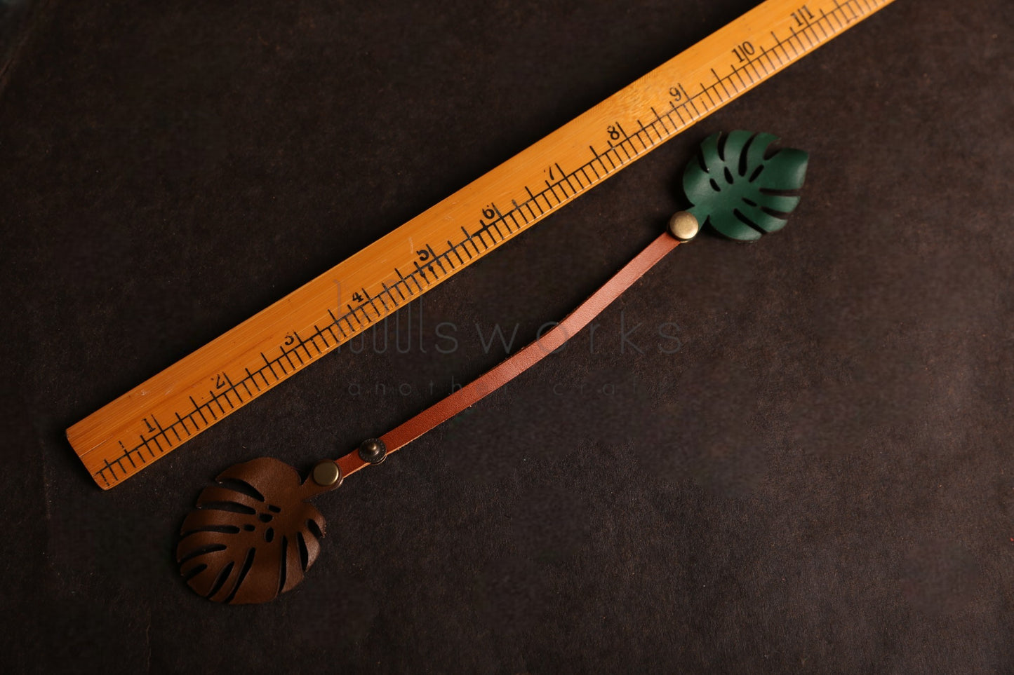 Handcrafted Monstera Leaf Leather bag charm/ Italian leather bag charm/leaf bag charm/Made in USA/snap button ver.
