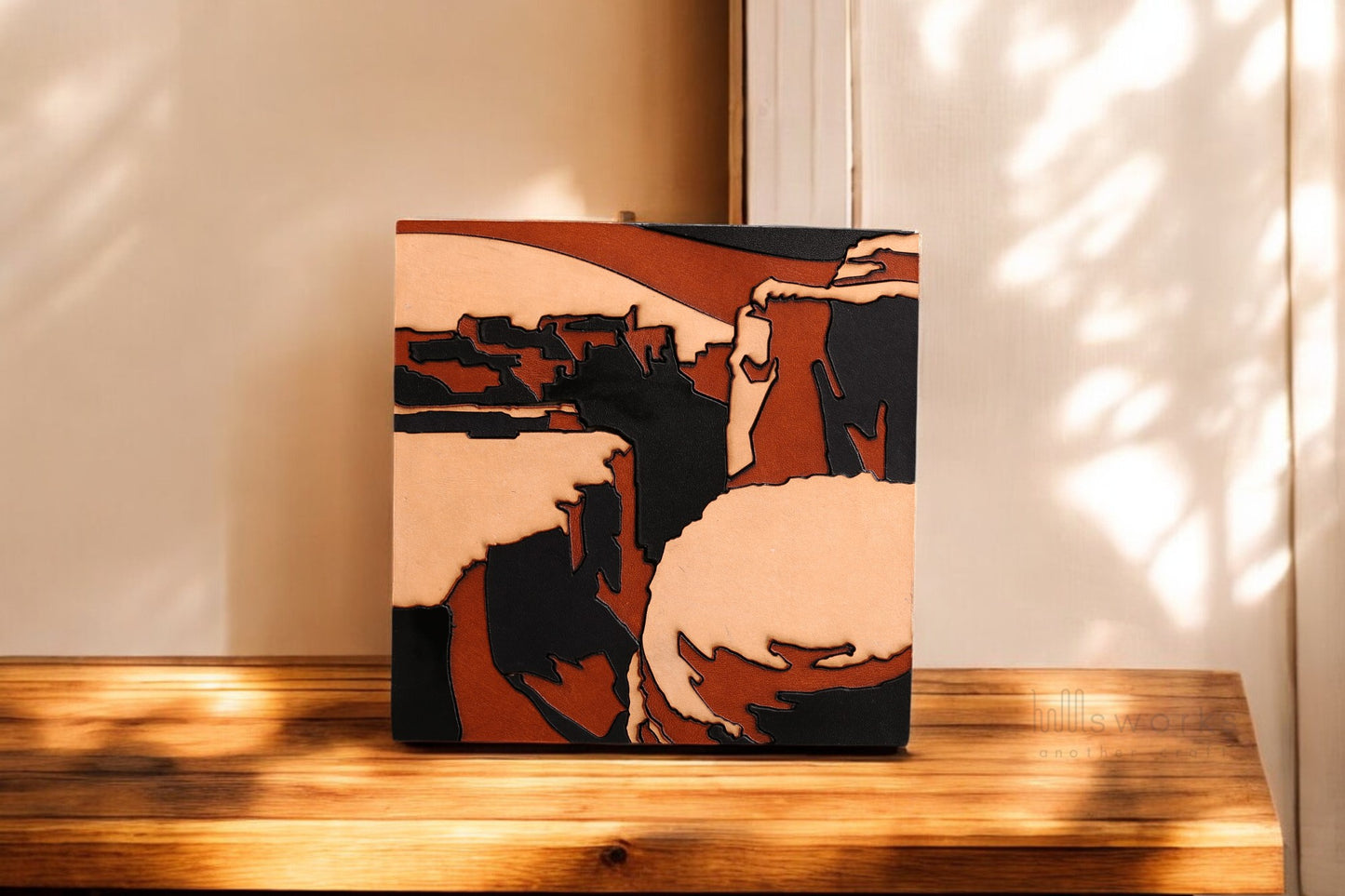 Handcrafted Modern Landscape Leather Wall Art-Canyon Inspired -Leather Shelf Home Decor