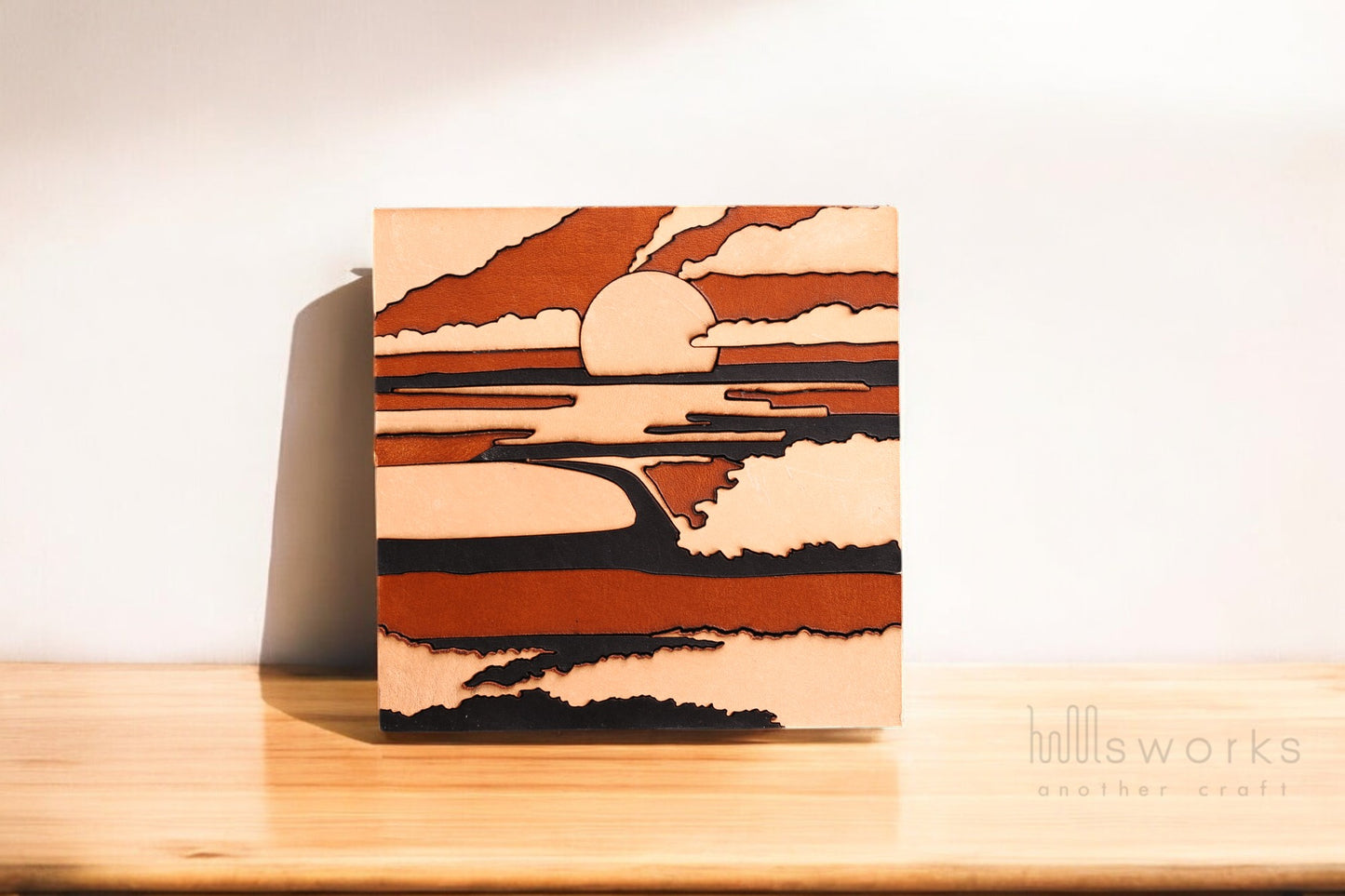 Handcrafted Modern Landscape Leather Wall Art-Ocean inspiration-Leather Shelf Decor