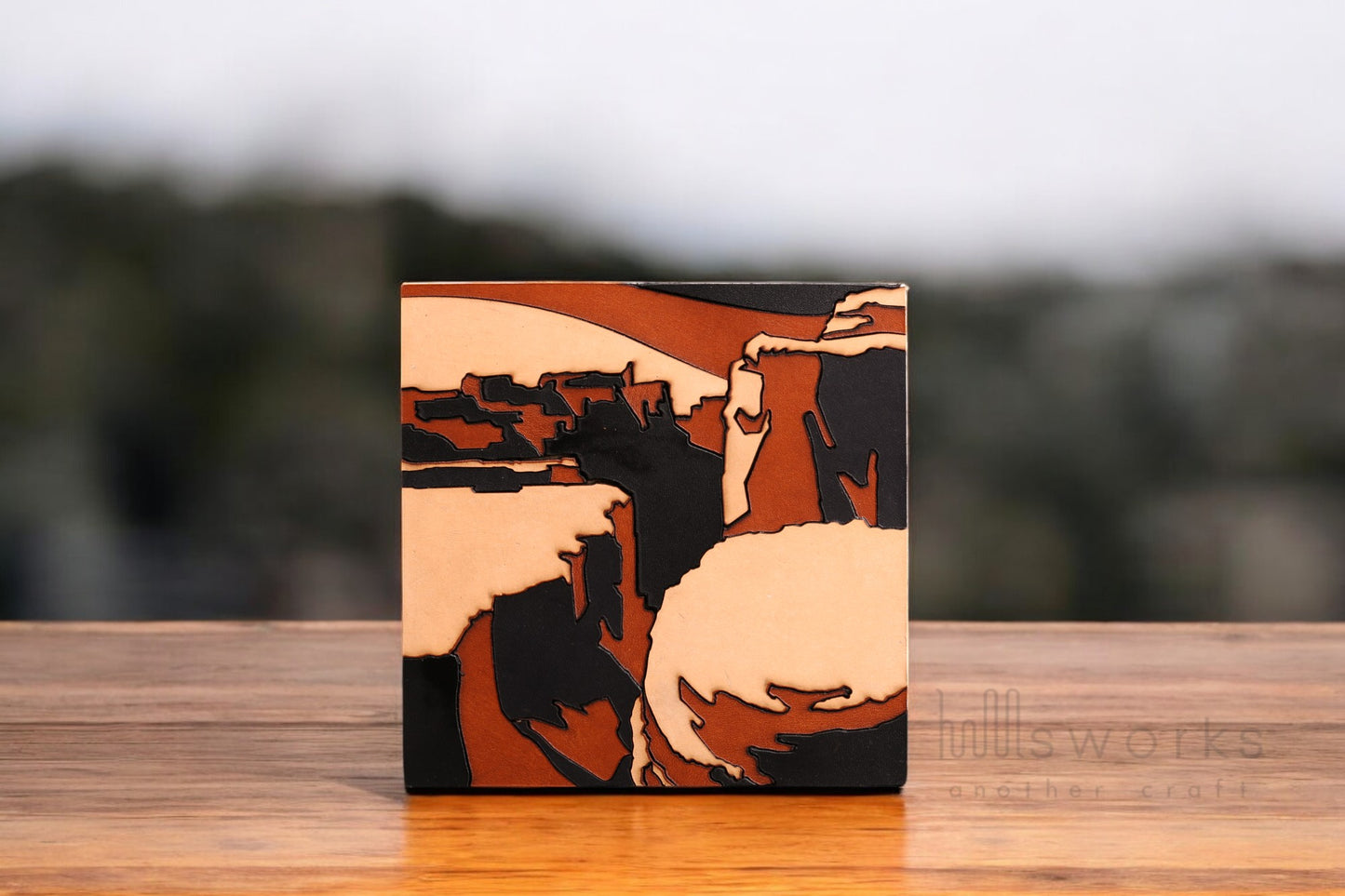 Handcrafted Modern Landscape Leather Wall Art-Canyon Inspired -Leather Shelf Home Decor