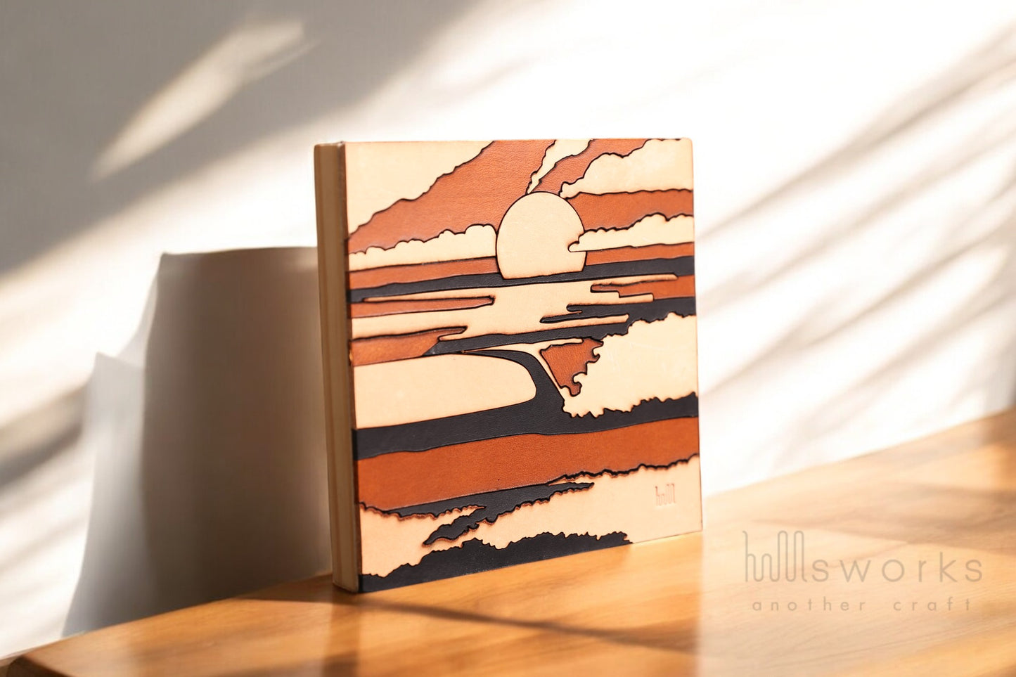 Handcrafted Modern Landscape Leather Wall Art-Ocean inspiration-Leather Shelf Decor