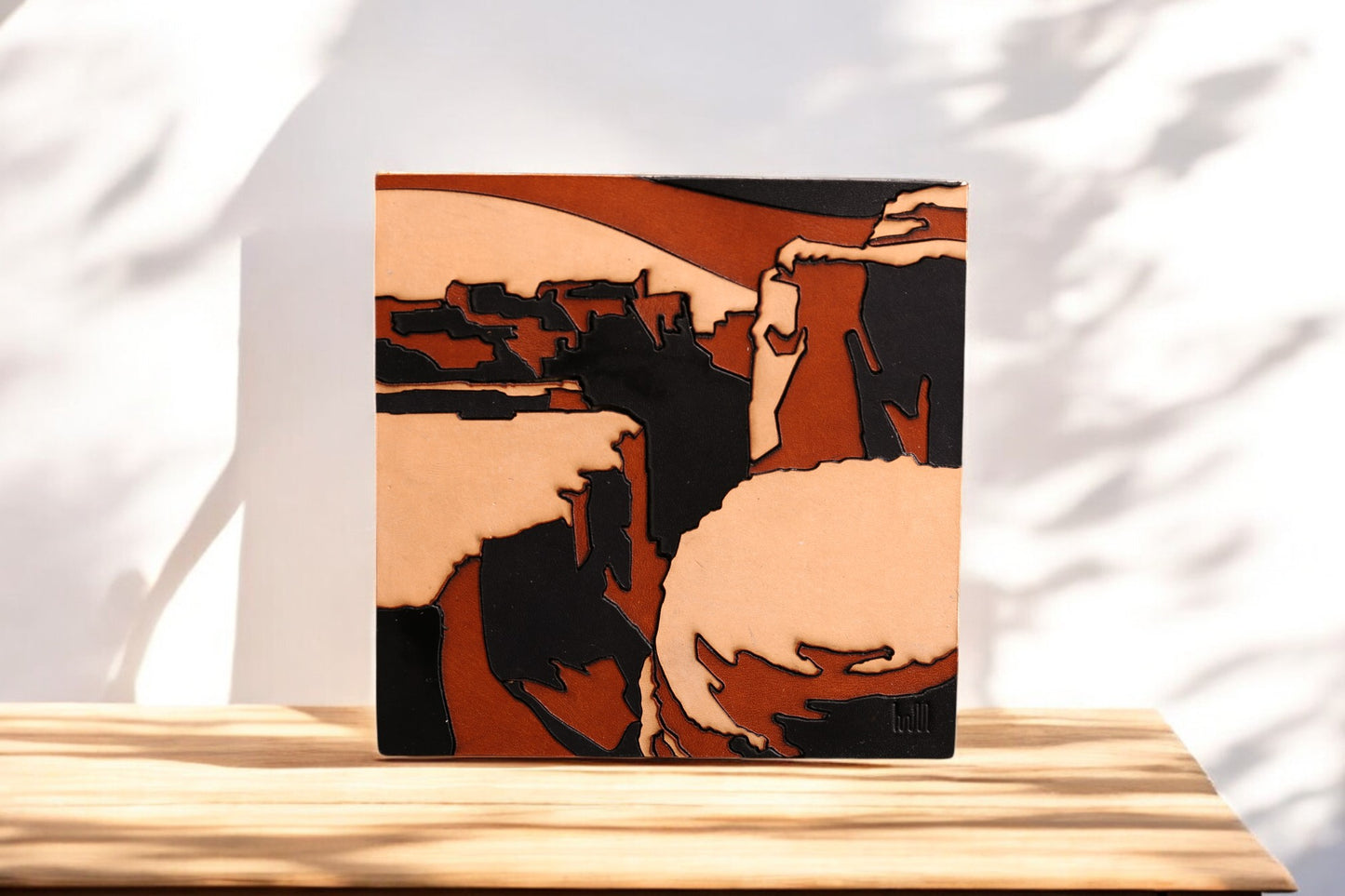 Handcrafted Modern Landscape Leather Wall Art-Canyon Inspired -Leather Shelf Home Decor