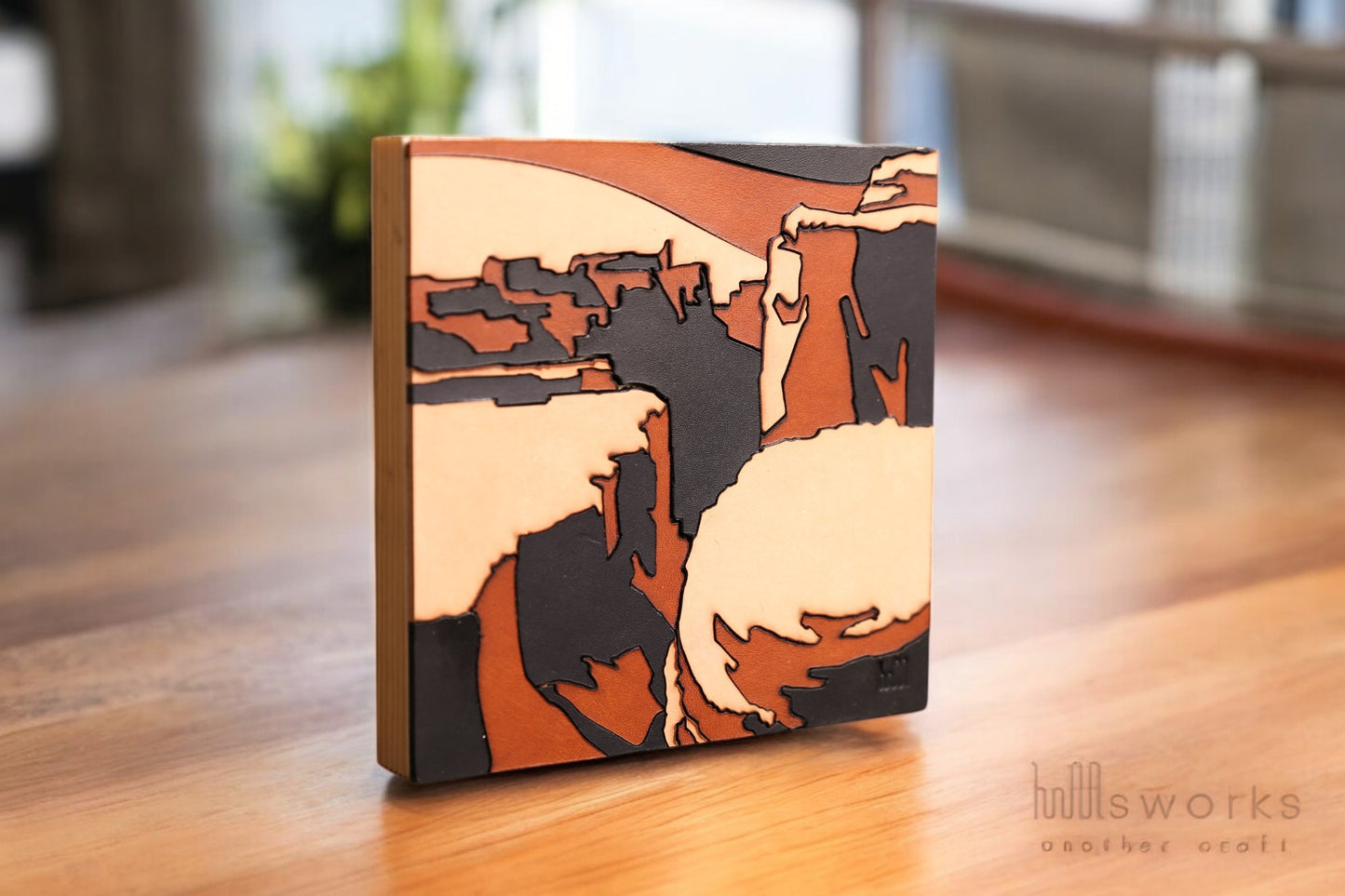 Handcrafted Modern Landscape Leather Wall Art-Canyon Inspired -Leather Shelf Home Decor