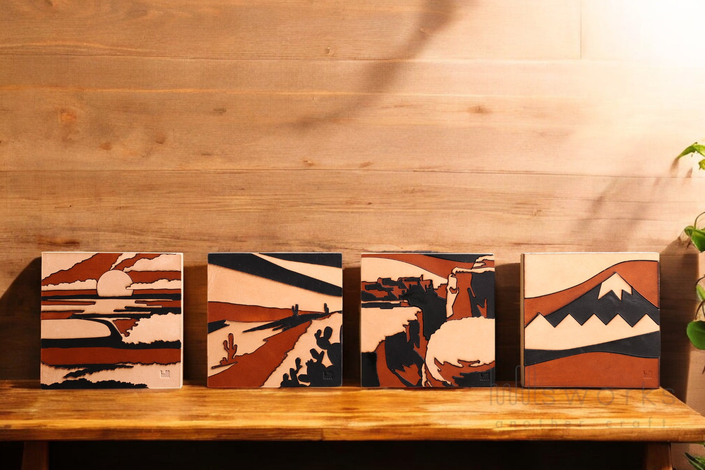 Handcrafted Modern Landscape Leather Wall Art-Mountain inspired-Leather Shelf Home Decor