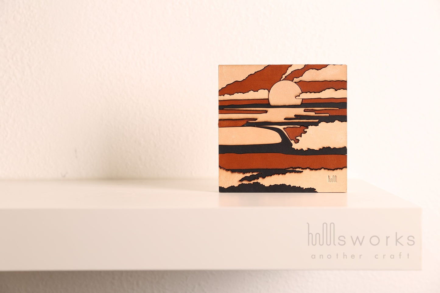 Handcrafted Modern Landscape Leather Wall Art-Ocean inspiration-Leather Shelf Decor
