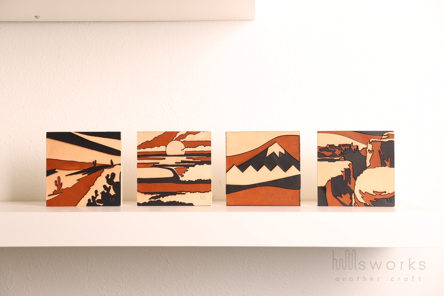 Handcrafted Modern Landscape Leather Wall Art-Ocean inspiration-Leather Shelf Decor