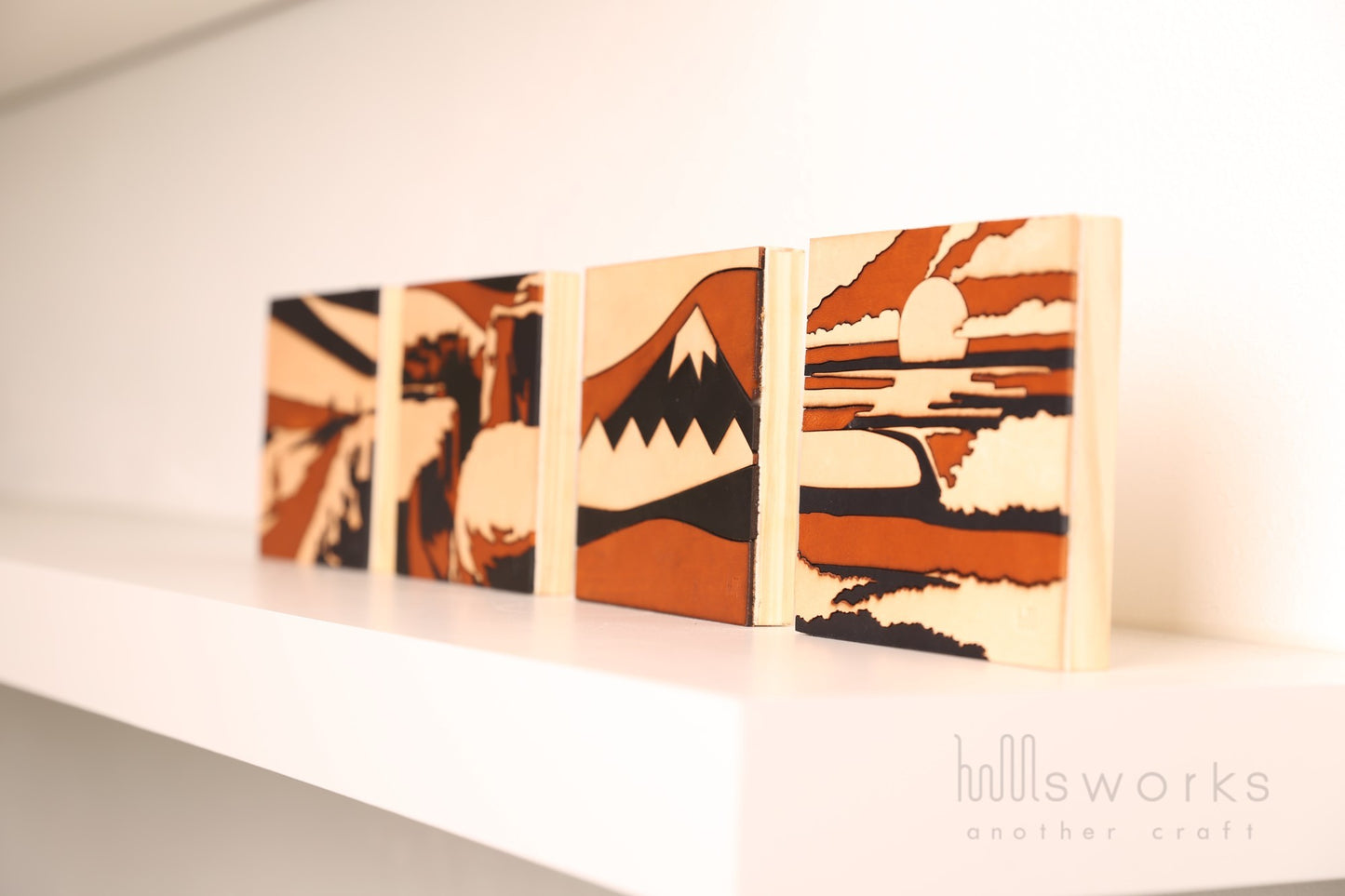 Handcrafted Modern Landscape Leather Wall Art-Ocean inspiration-Leather Shelf Decor