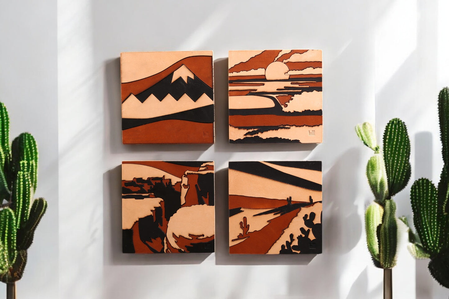 Handcrafted Modern Landscape Leather Wall Art-Ocean inspiration-Leather Shelf Decor