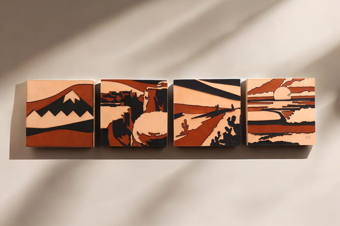 Handcrafted Modern Landscape Leather Wall Art-Ocean inspiration-Leather Shelf Decor