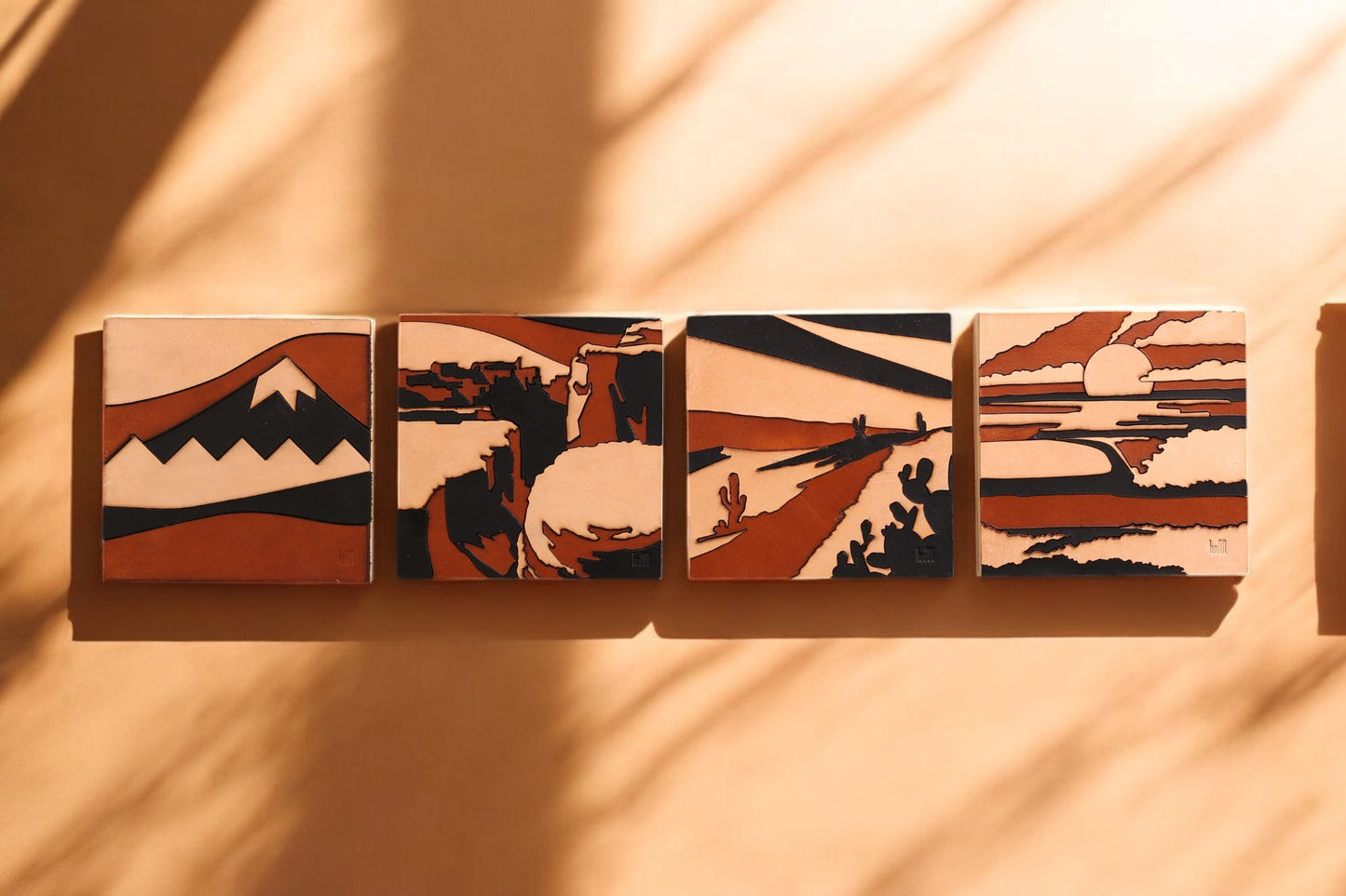 Handcrafted Modern Landscape Leather Wall Art-Ocean inspiration-Leather Shelf Decor