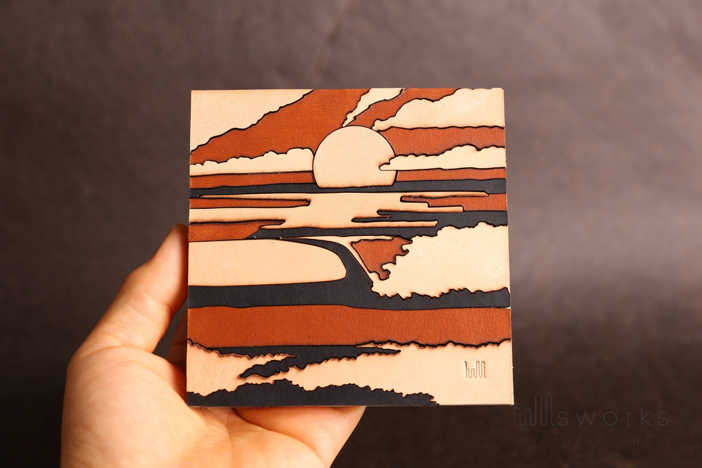 Handcrafted Modern Landscape Leather Wall Art-Ocean inspiration-Leather Shelf Decor