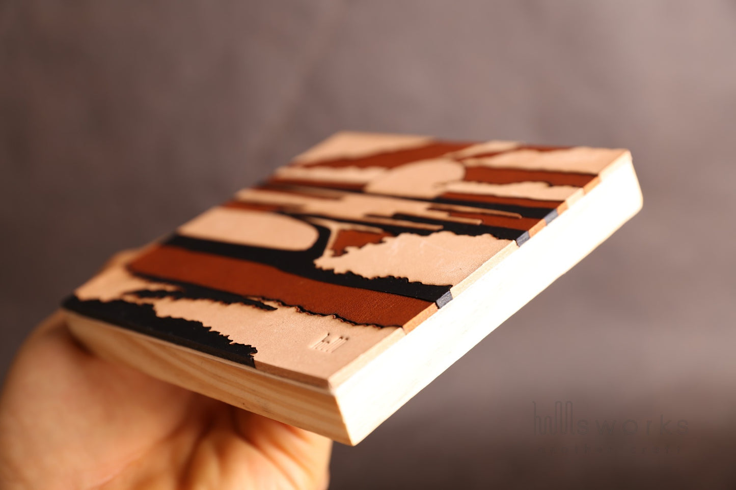 Handcrafted Modern Landscape Leather Wall Art-Ocean inspiration-Leather Shelf Decor