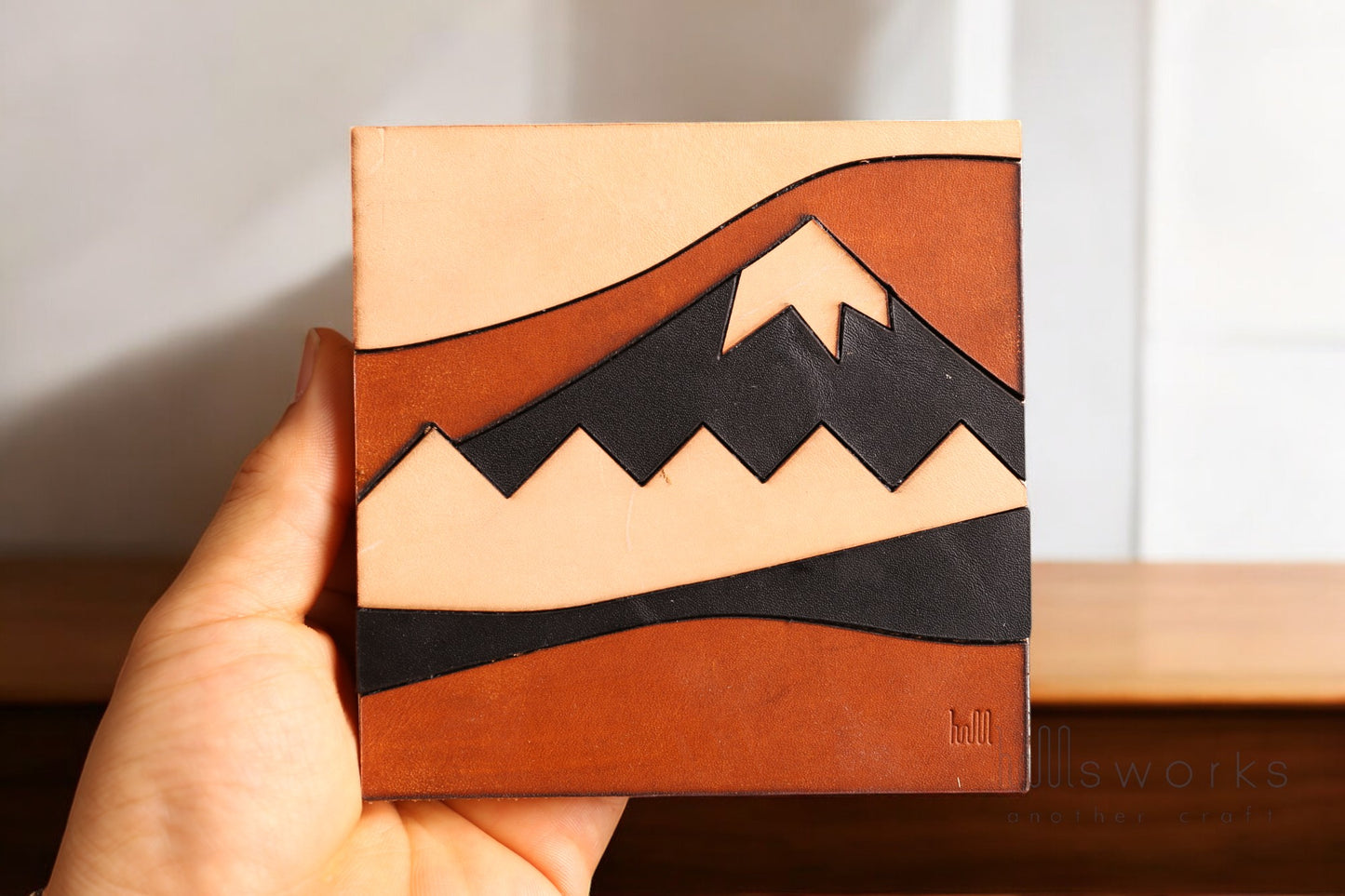 Handcrafted Modern Landscape Leather Wall Art-Mountain inspired-Leather Shelf Home Decor