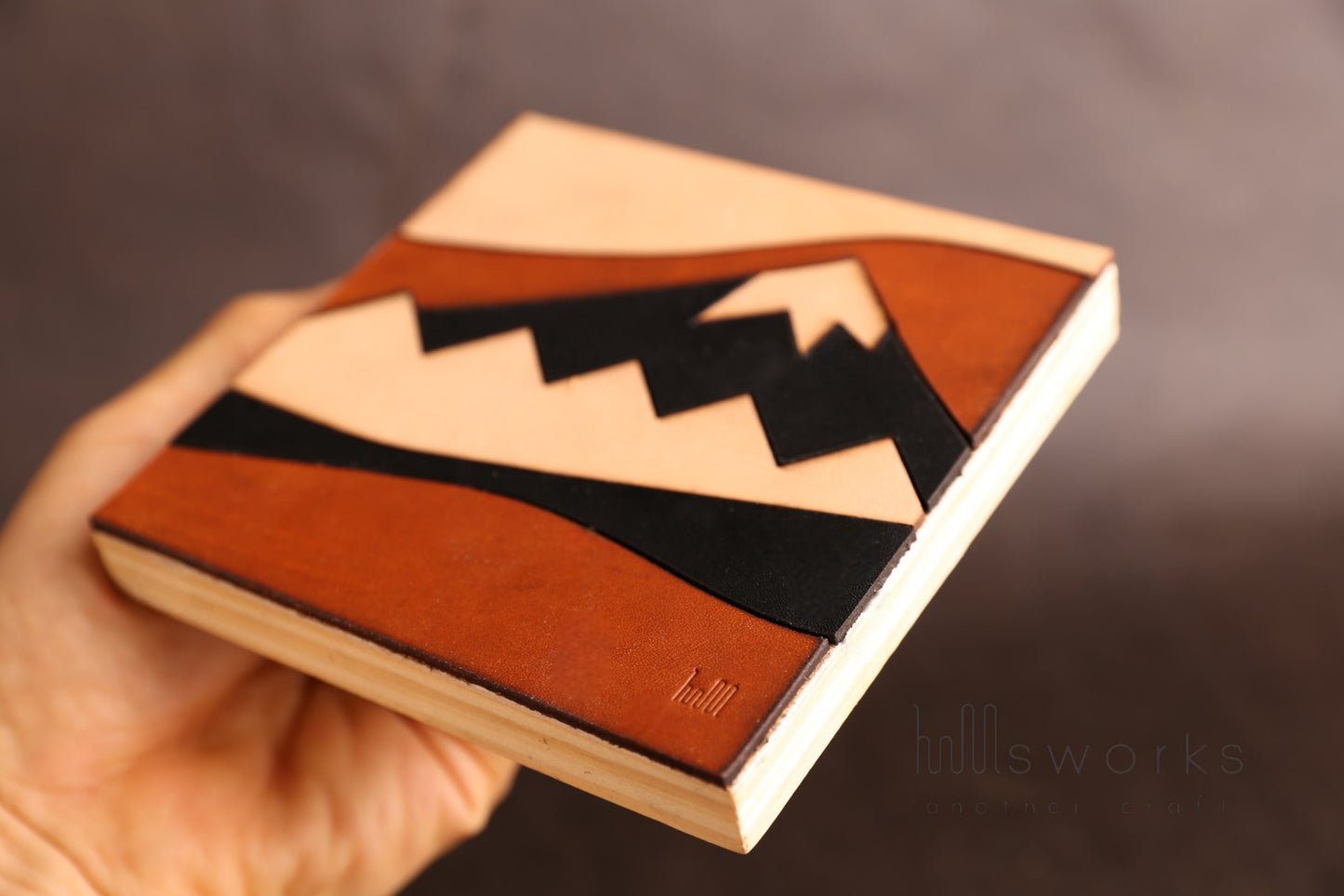 Handcrafted Modern Landscape Leather Wall Art-Mountain inspired-Leather Shelf Home Decor