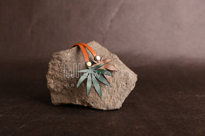 Handcrafted Cannabis Leaf Italian Leather Bag Charm / Marijuana Plant charm