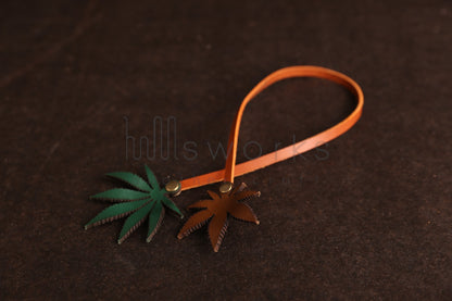 Handcrafted Cannabis Leaf Italian Leather Bag Charm / Marijuana Plant charm
