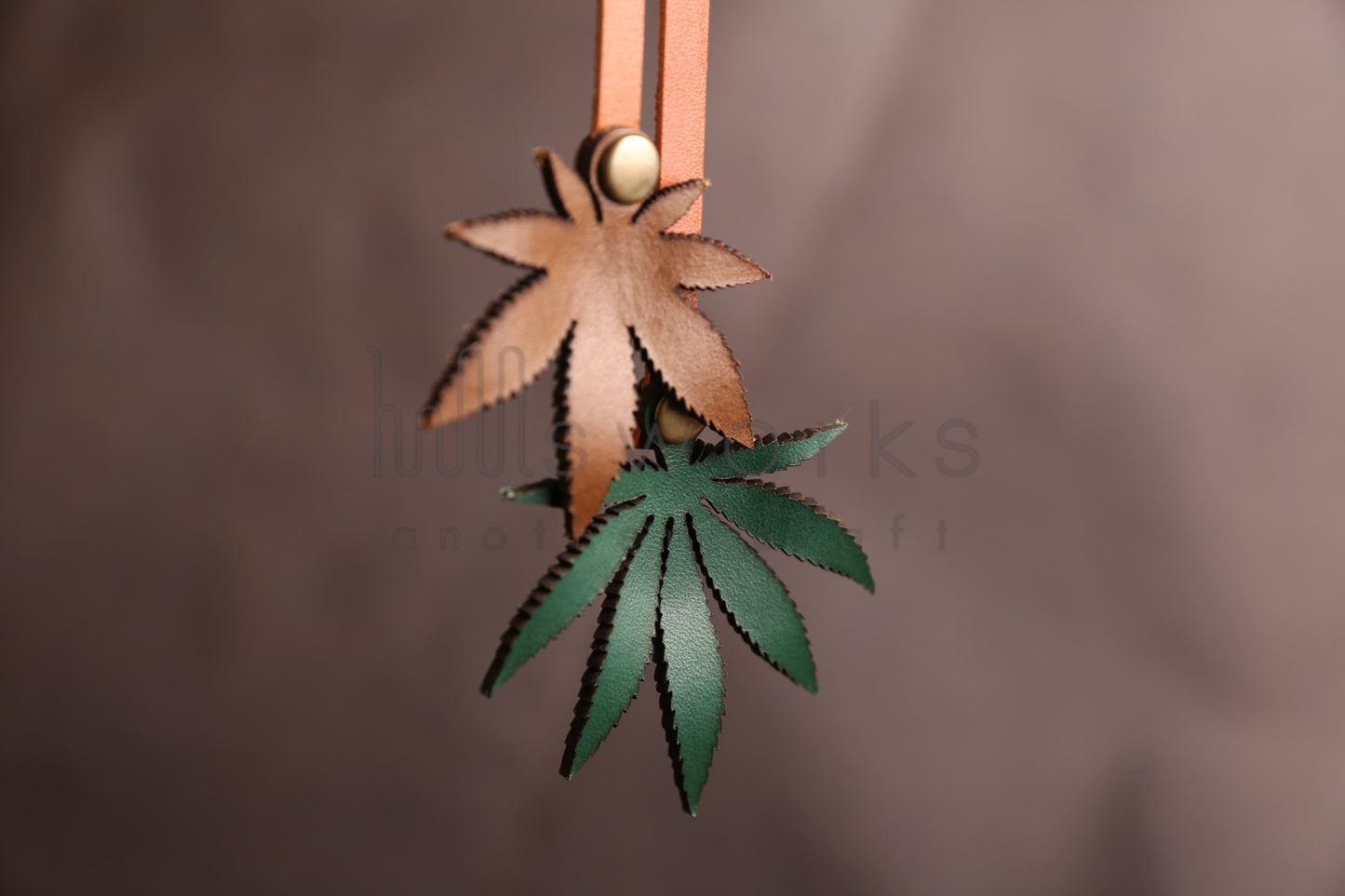 Handcrafted Cannabis Leaf Italian Leather Bag Charm / Marijuana Plant charm