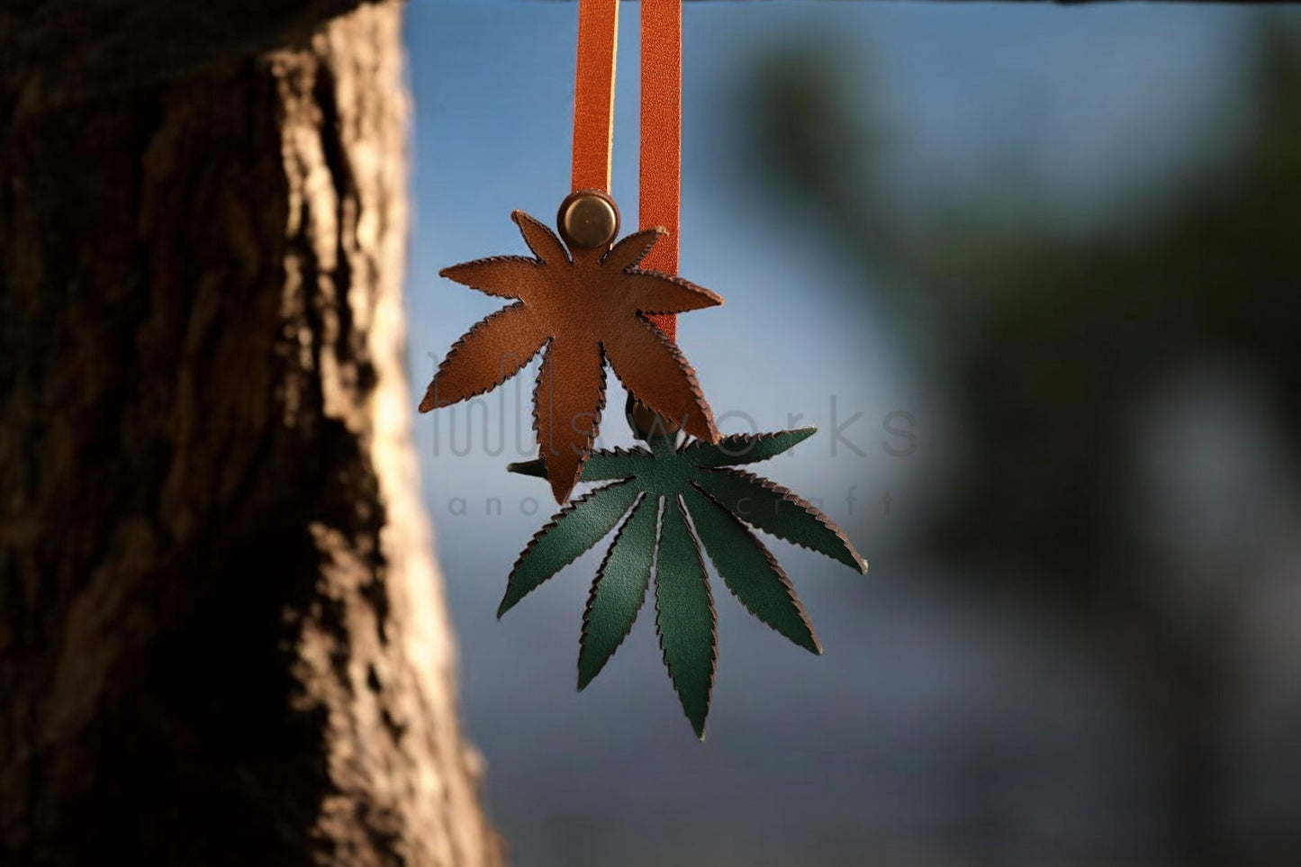Handcrafted Cannabis Leaf Italian Leather Bag Charm / Marijuana Plant charm