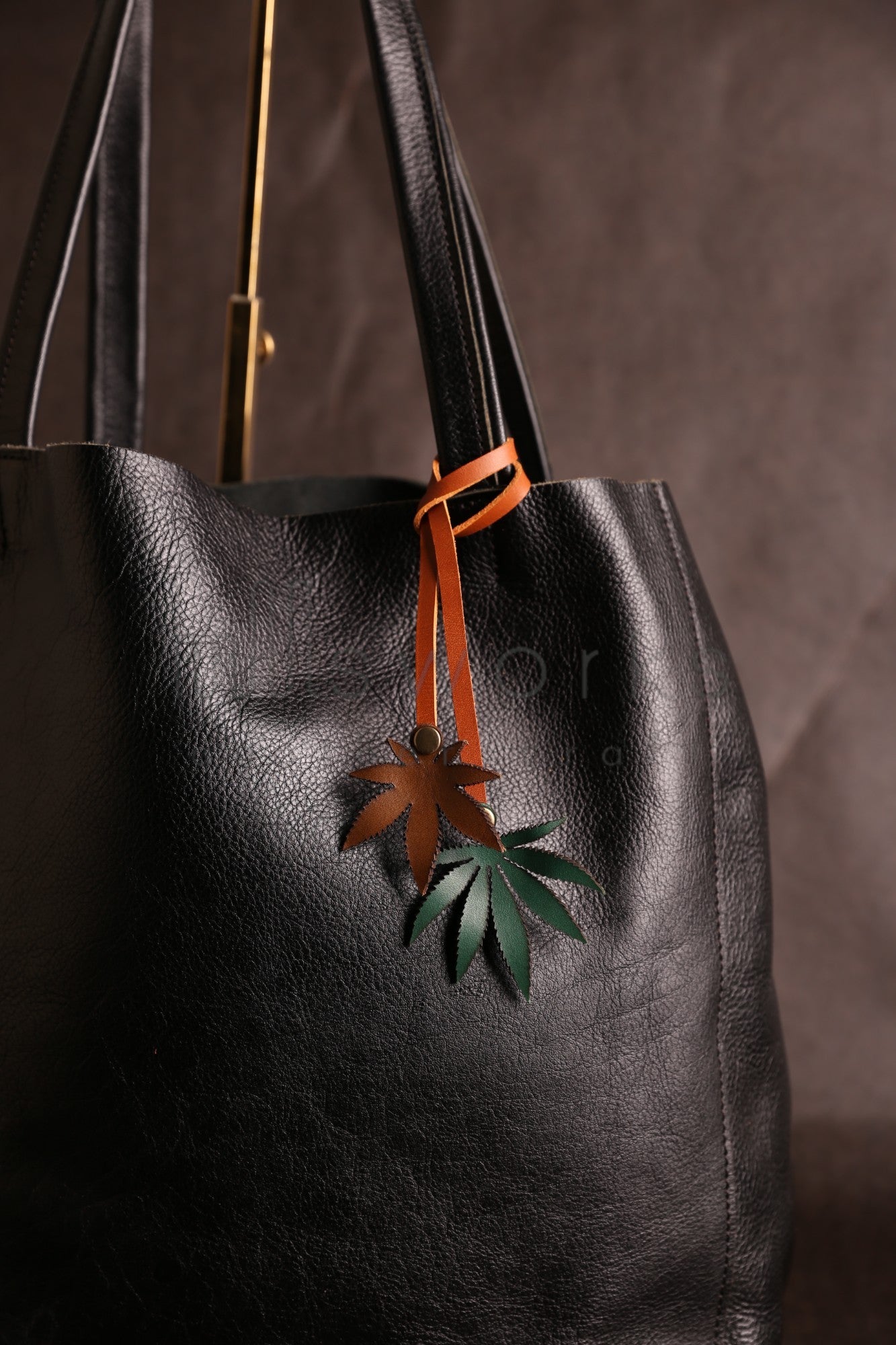 Handcrafted Cannabis Leaf Italian Leather Bag Charm / Marijuana Plant charm