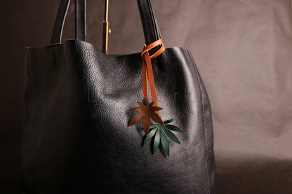 Handcrafted Cannabis Leaf Italian Leather Bag Charm / Marijuana Plant charm