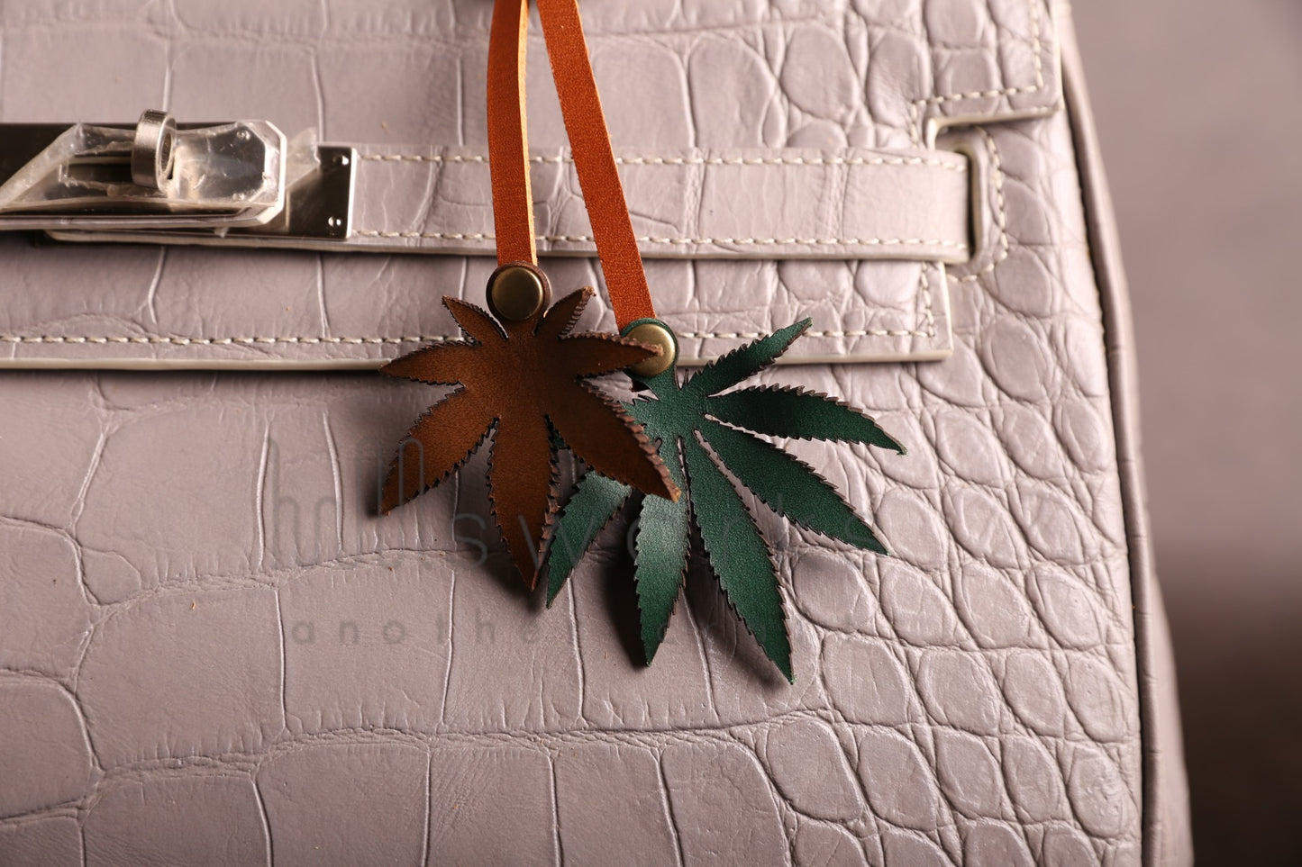 Handcrafted Cannabis Leaf Italian Leather Bag Charm / Marijuana Plant charm
