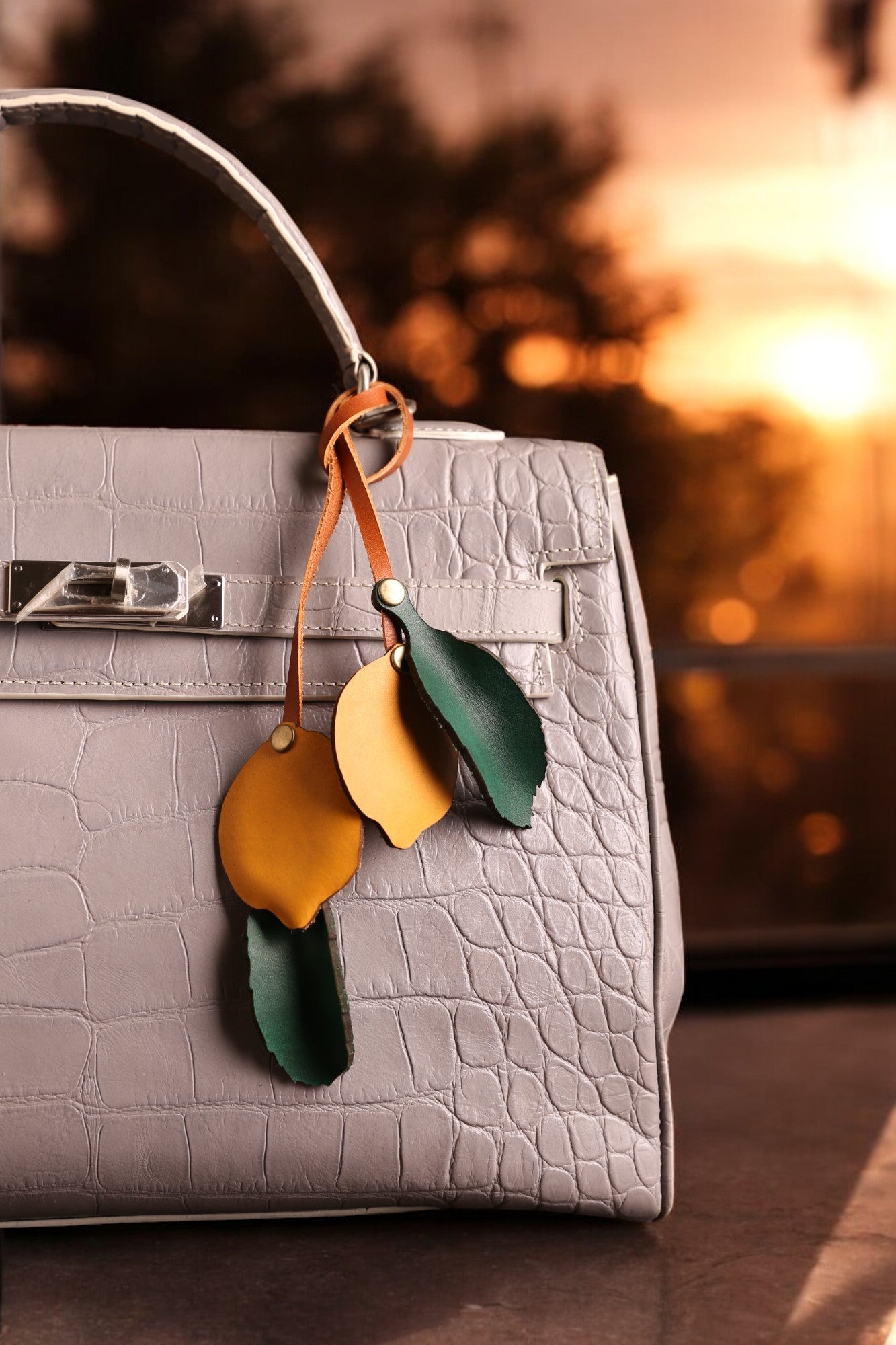 Handcrafted Lemon tree Italian Leather Bag Charm
