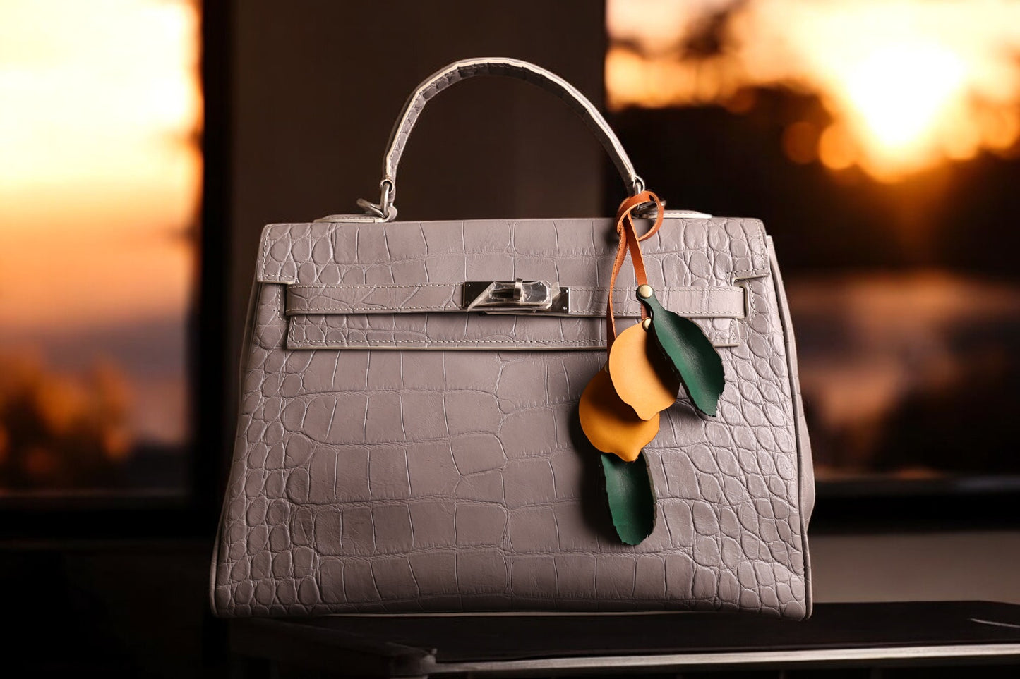Handcrafted Lemon tree Italian Leather Bag Charm