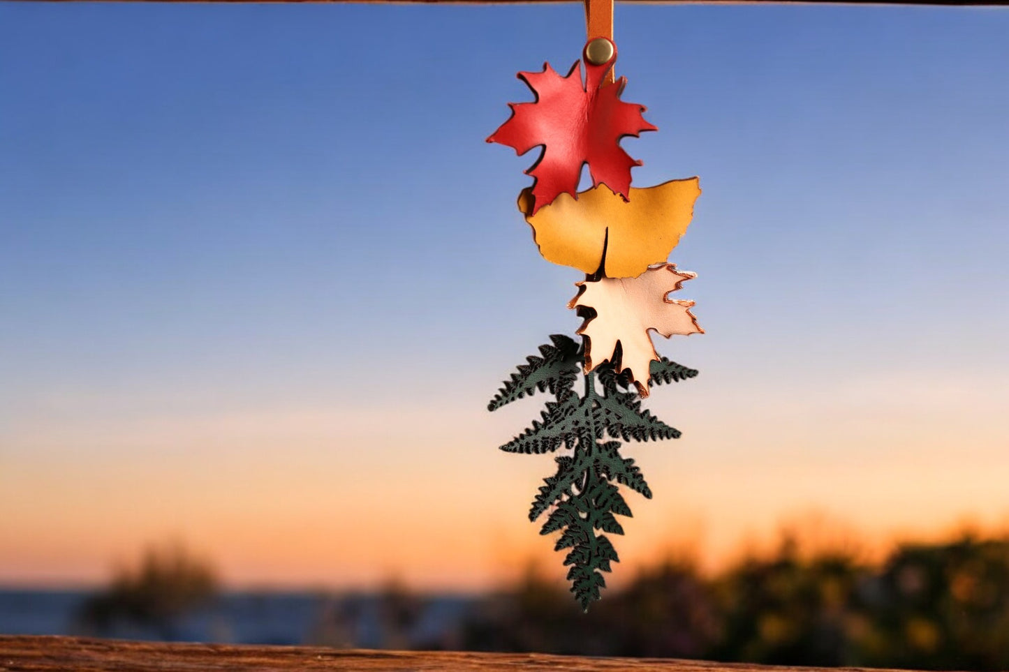 Autumn Leaves Italian Leather Bag Charm /  Portland tree leaves/Ginkgo bag charm/Maple/Pteridium Aquilinum