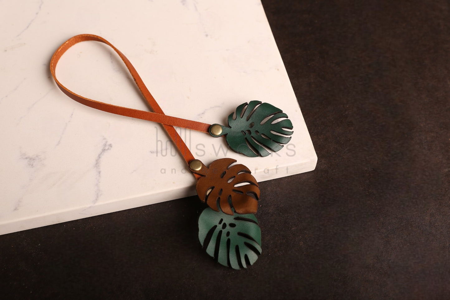 Handcrafted Monstera Leaf Leather bag charm/ Italian leather bag charm/leaf bag charm