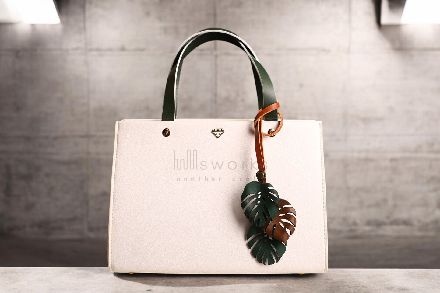 Handcrafted Monstera Leaf Leather bag charm/ Italian leather bag charm/leaf bag charm