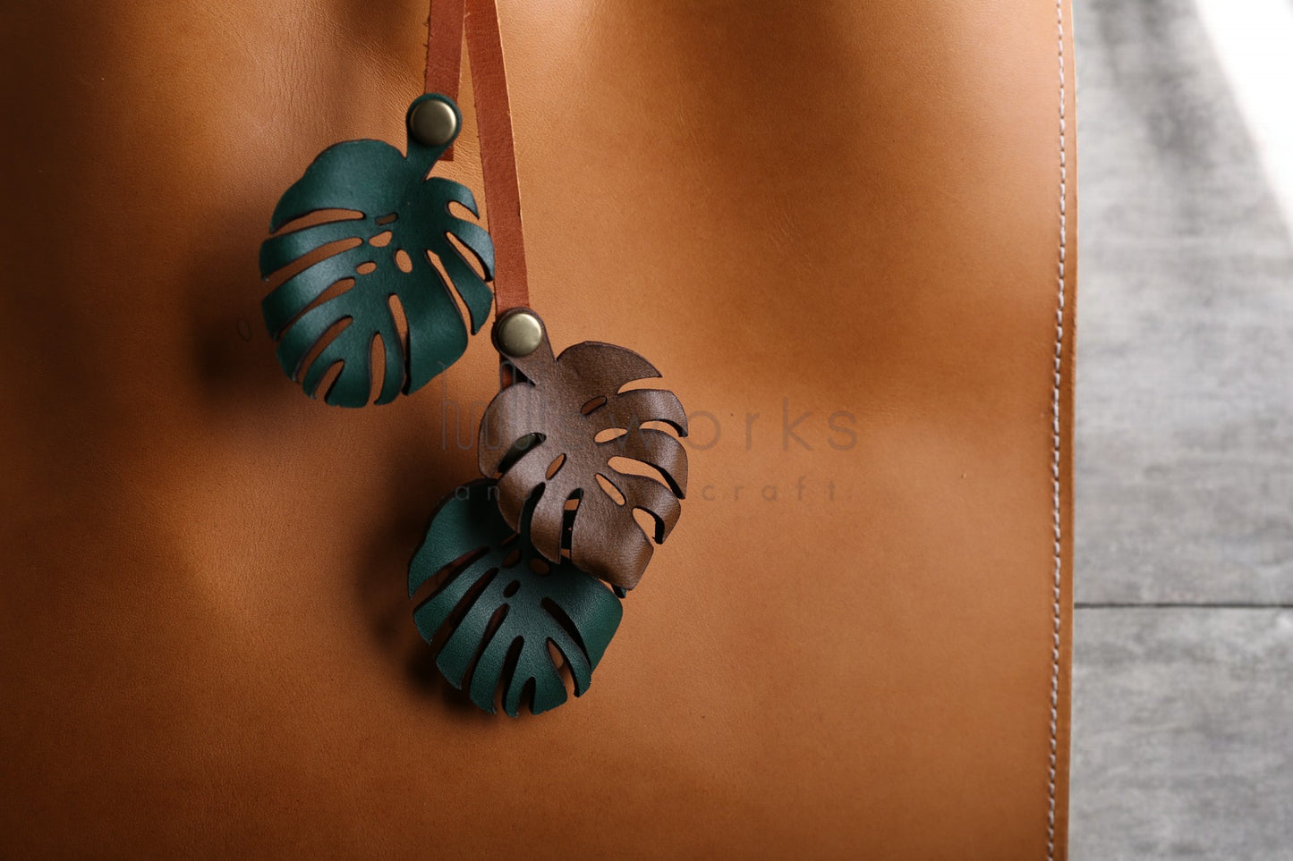 Handcrafted Monstera Leaf Leather bag charm/ Italian leather bag charm/leaf bag charm