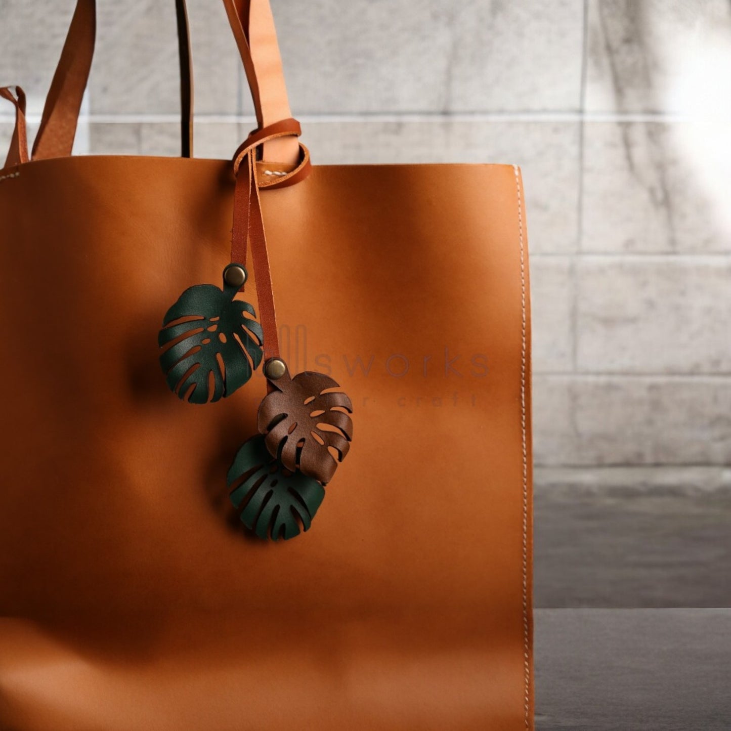 Handcrafted Monstera Leaf Leather bag charm/ Italian leather bag charm/leaf bag charm