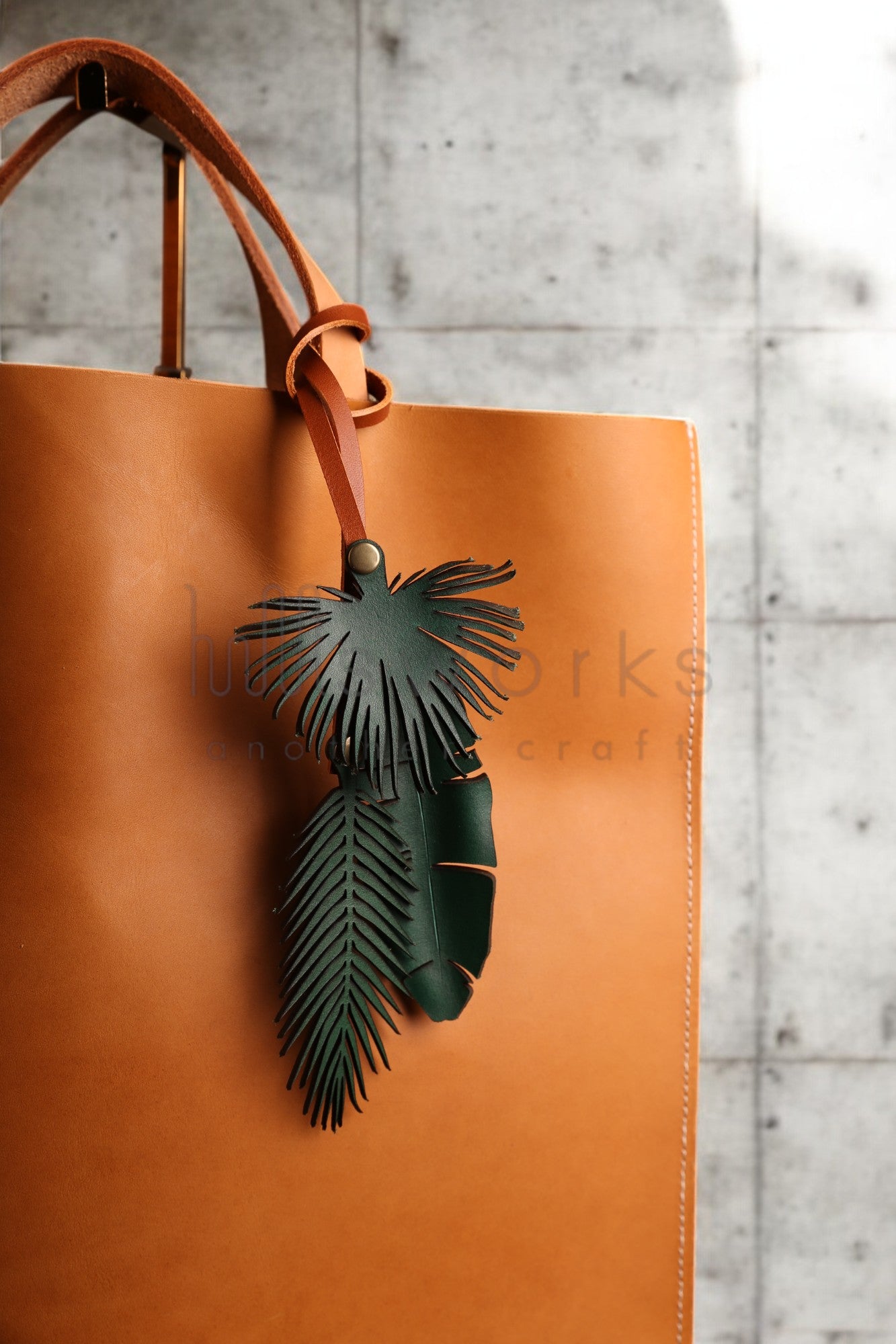 Handcrafted Tropical leaves bag charm/Palm tree leaf/banana leaf