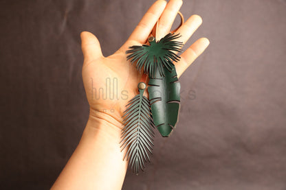 Handcrafted Tropical leaves bag charm/Palm tree leaf/banana leaf