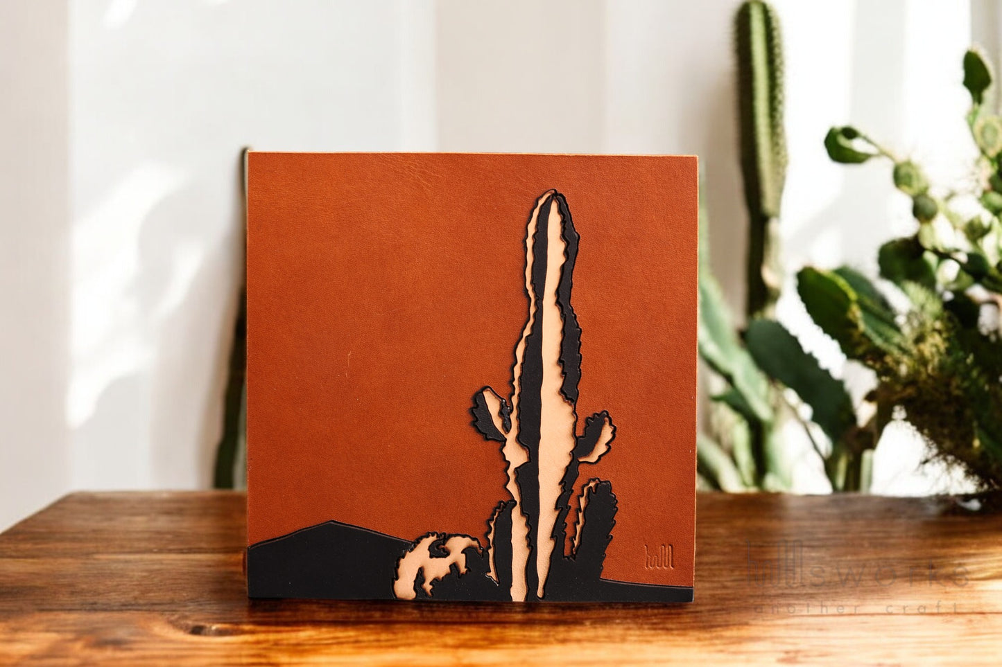 Handcrafted Leather Succulent Wall Art, Artistic Handmade Cactus Decor for Living Room, Ideal Gift for Nature Enthusiasts