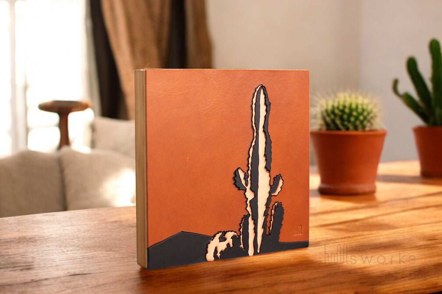 Handcrafted Leather Succulent Wall Art, Artistic Handmade Cactus Decor for Living Room, Ideal Gift for Nature Enthusiasts