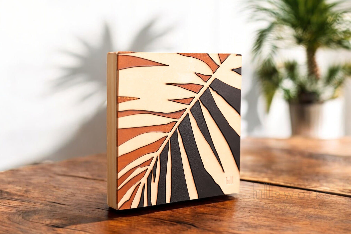 Handcrafted Leather Tropical Wall Art, Artistic Handmade Palm leaves Decor for house, Ideal Gift for Nature Enthusiasts