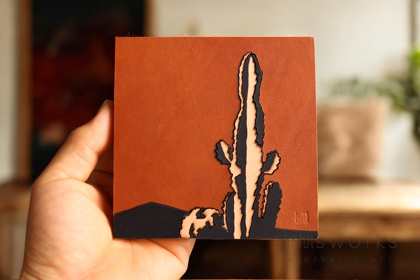 Handcrafted Leather Succulent Wall Art, Artistic Handmade Cactus Decor for Living Room, Ideal Gift for Nature Enthusiasts