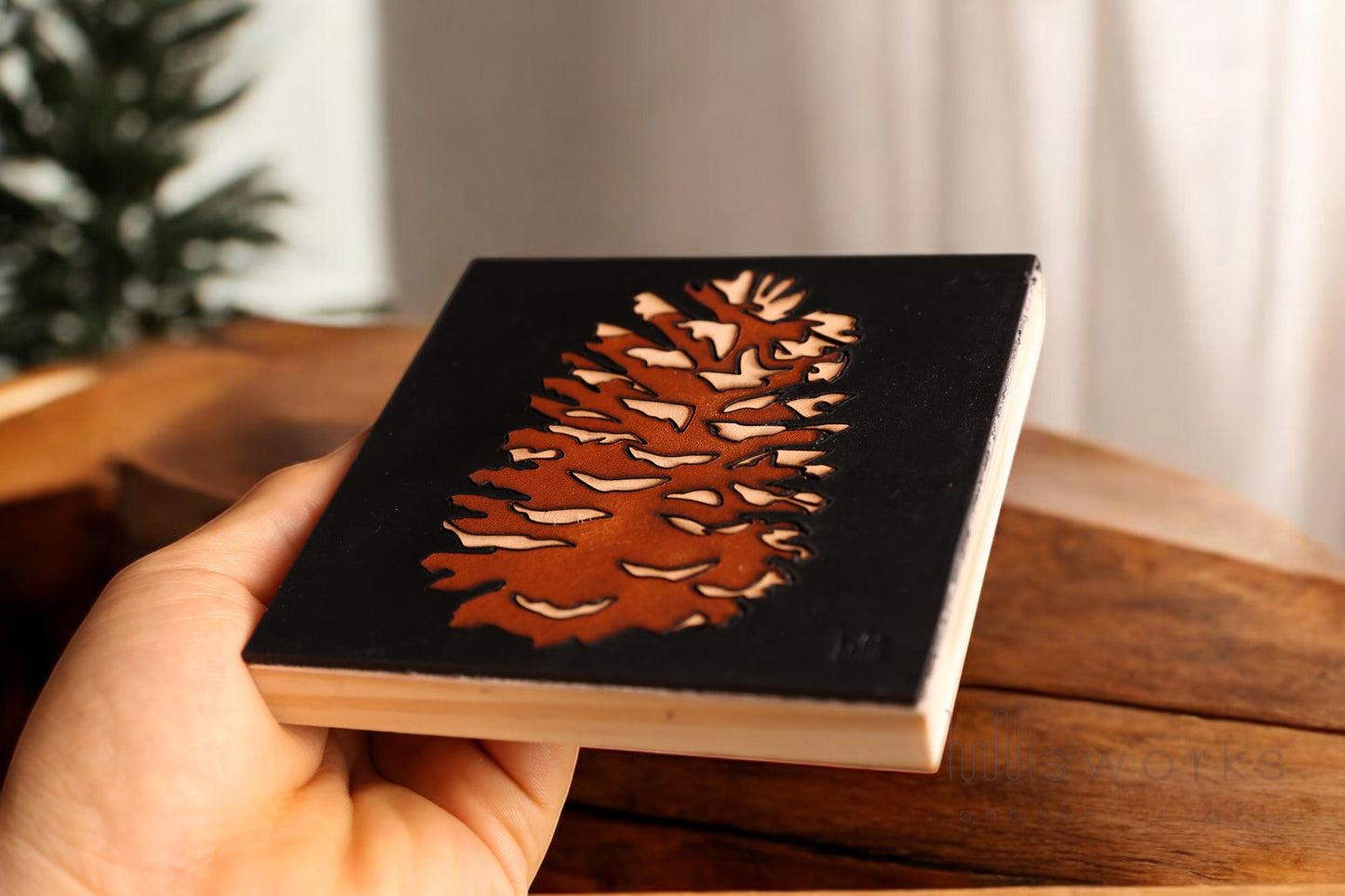 Handcrafted Leather botanical Wall Art, Artistic Handmade Pine cone Decor for house, Ideal Gift for Nature Enthusiasts